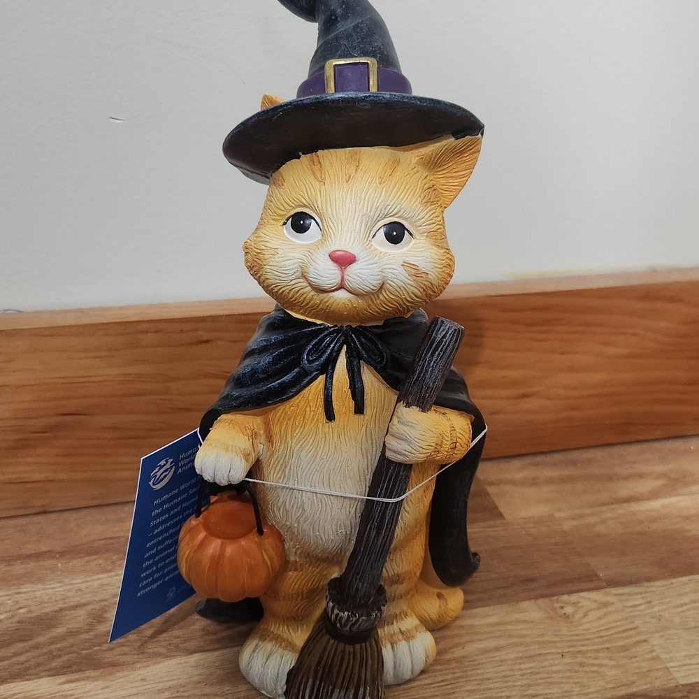 Halloween Cat Orange Witch Cat Figurine NEW
